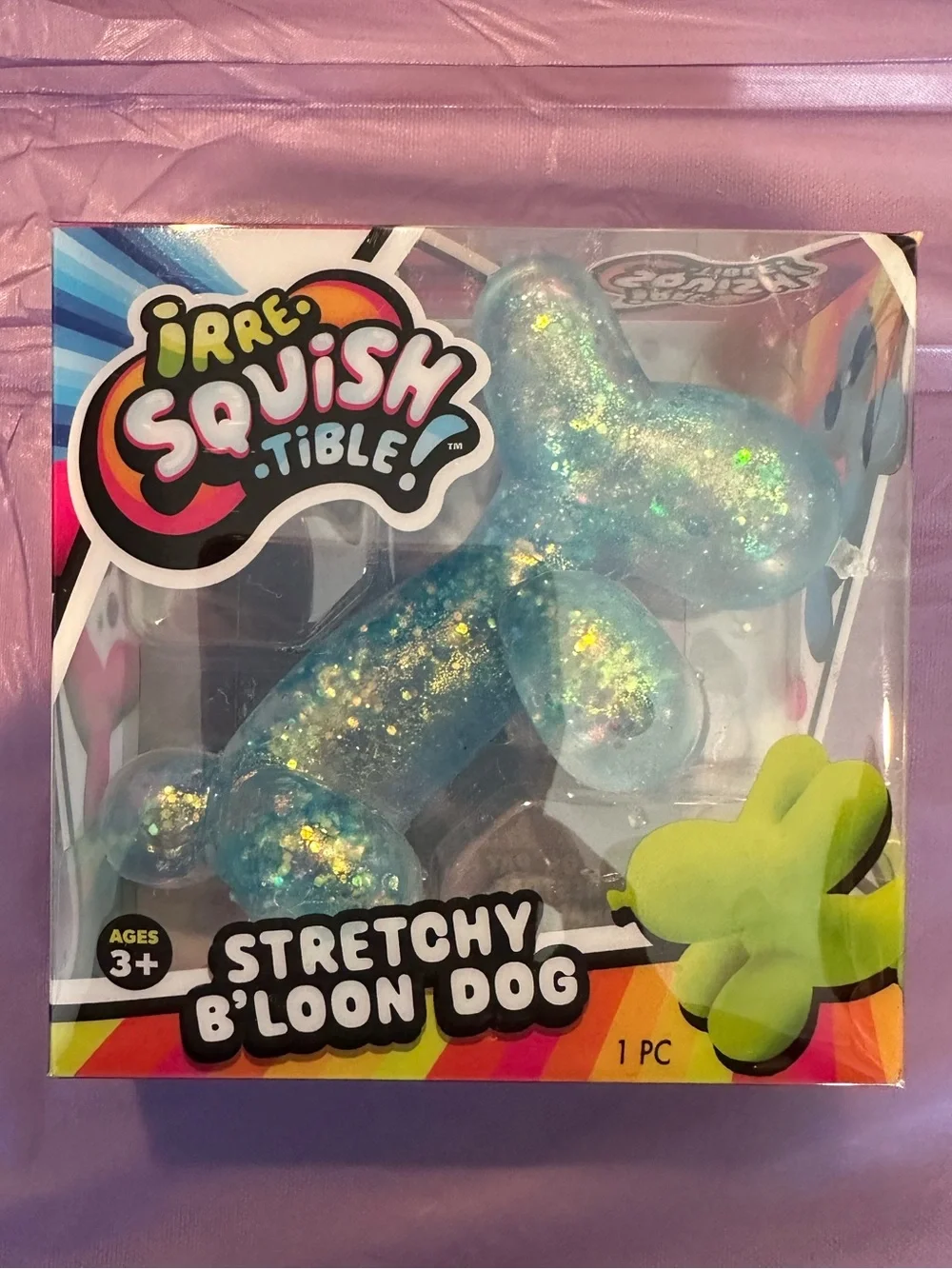 Irre-Squish-tible! Stretchy Balloon Dog Squish Toy (ONE Blue Glitter) NWT